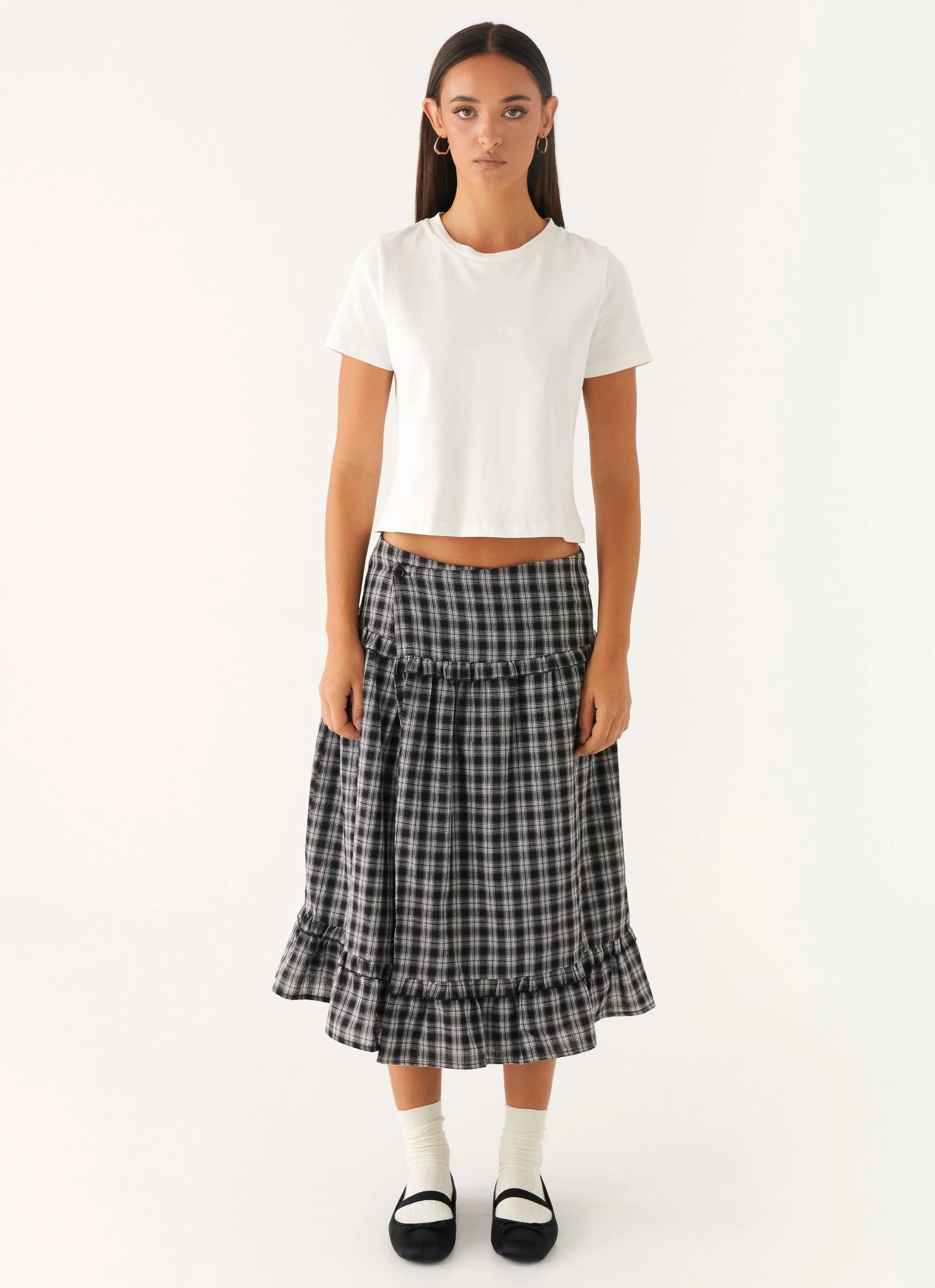 Laura Midi Skirt - White Black Check