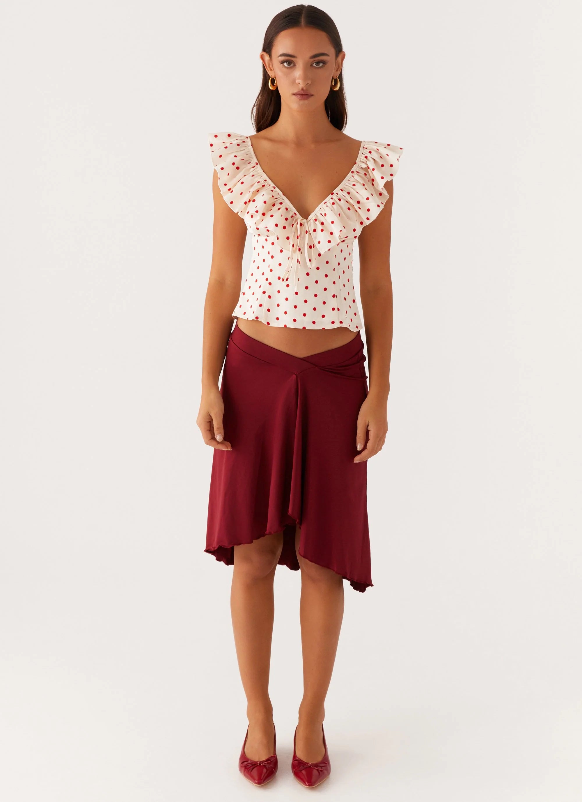 Regan Ruffle Top - Red Polka Dot