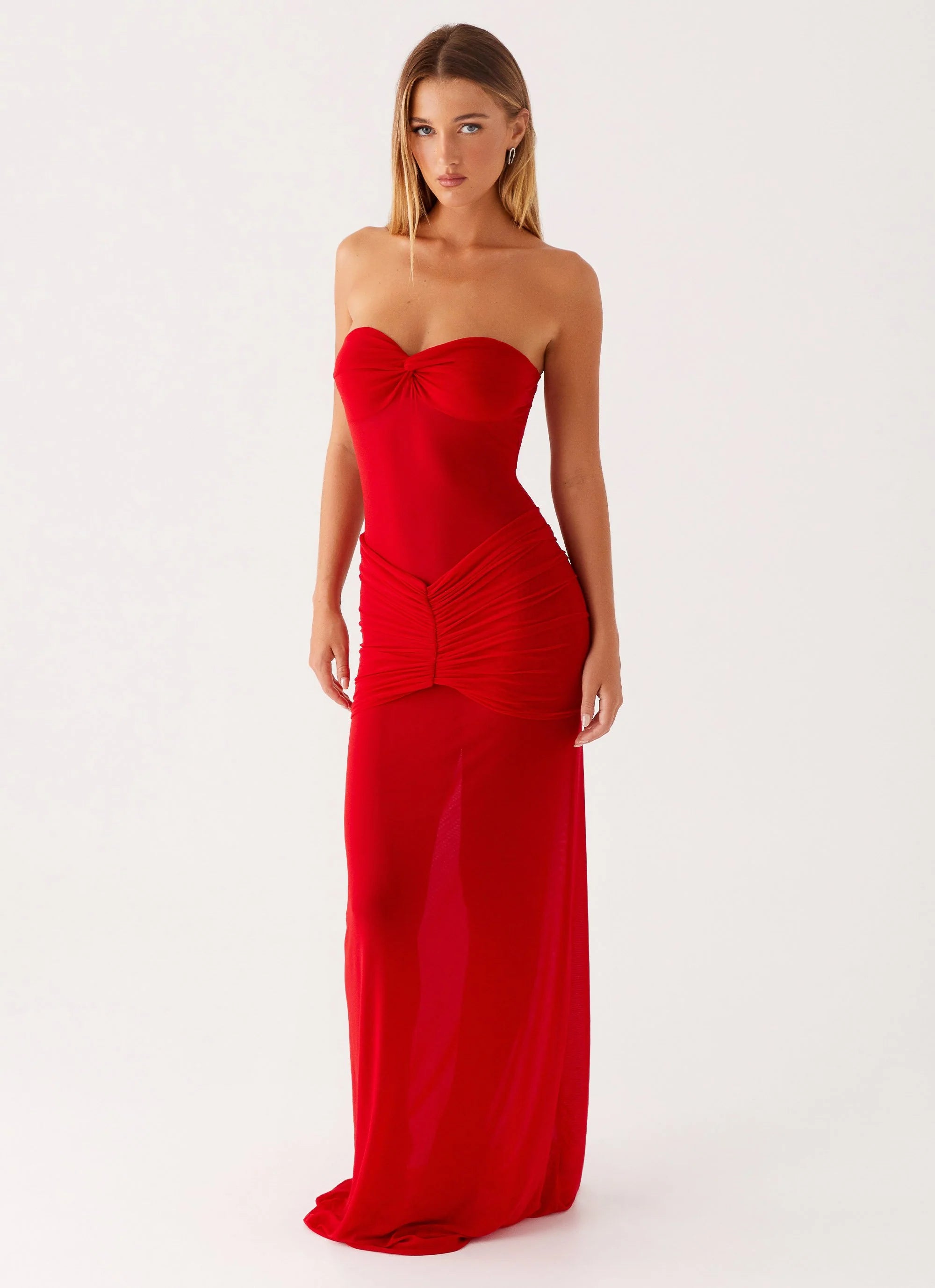 Ottilie Mesh Maxi Dress - Red