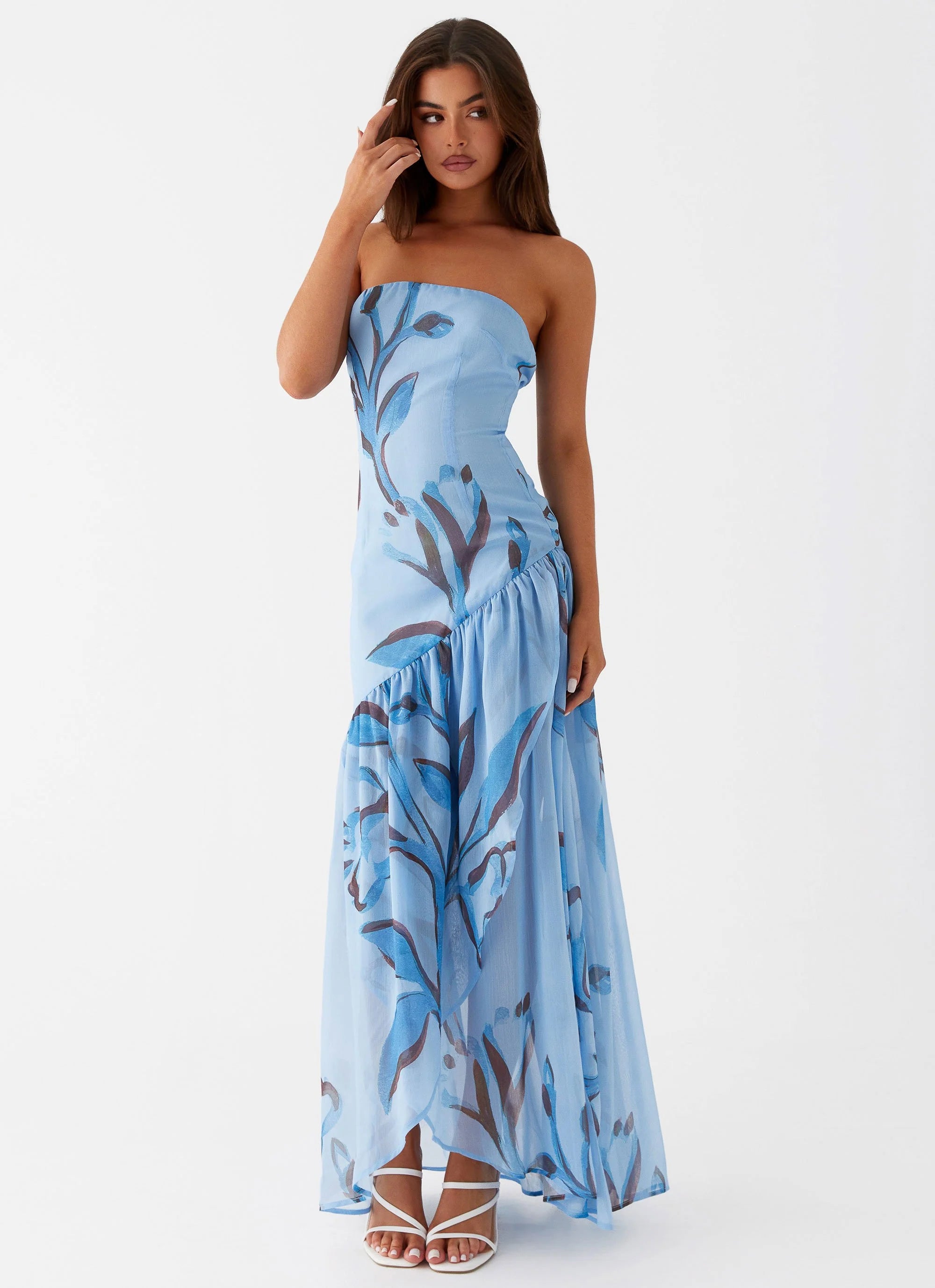 Solaris Strapless Maxi Dress - Blue Floral