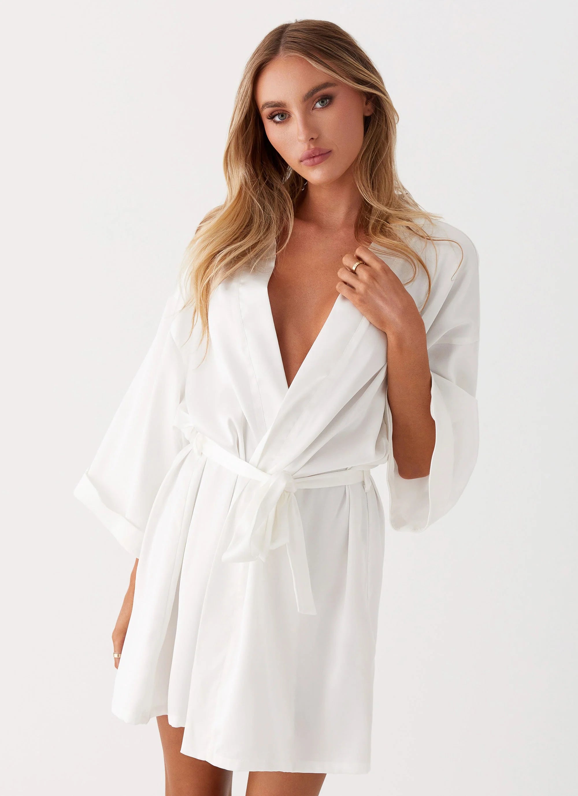 Emmy Satin Robe - White