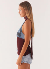 Catarina Halter Top - Maroon Print