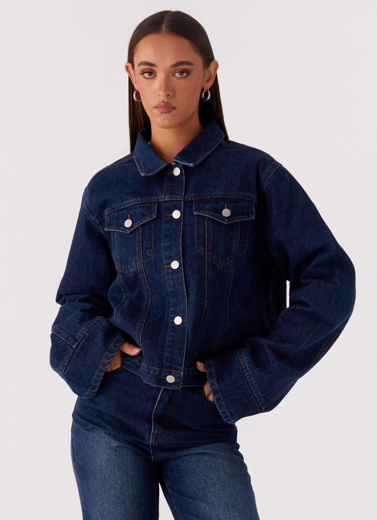 Back Again Oversized Denim Jacket - Vintage Blue