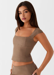 Southerly Cap Sleeve Top - Brown Beige