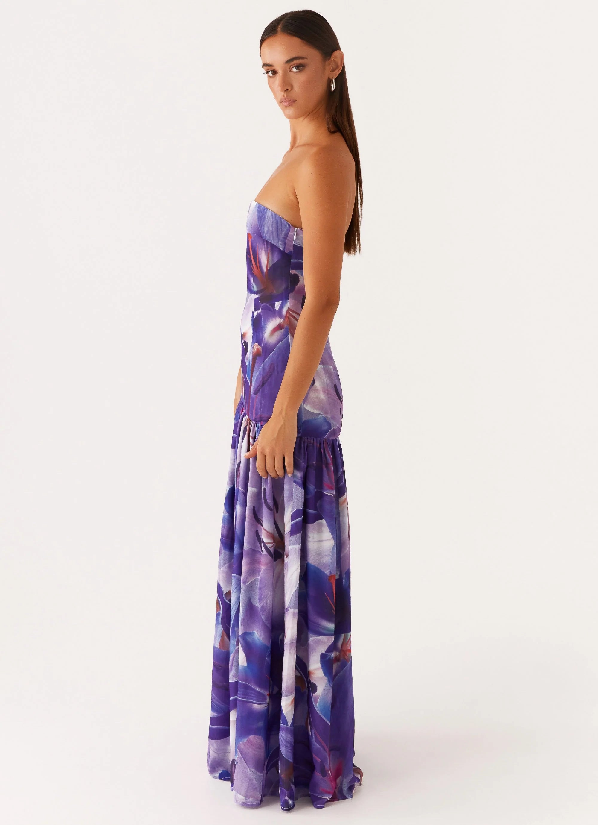 Eden Strapless Maxi Dress - Purple White Lilly