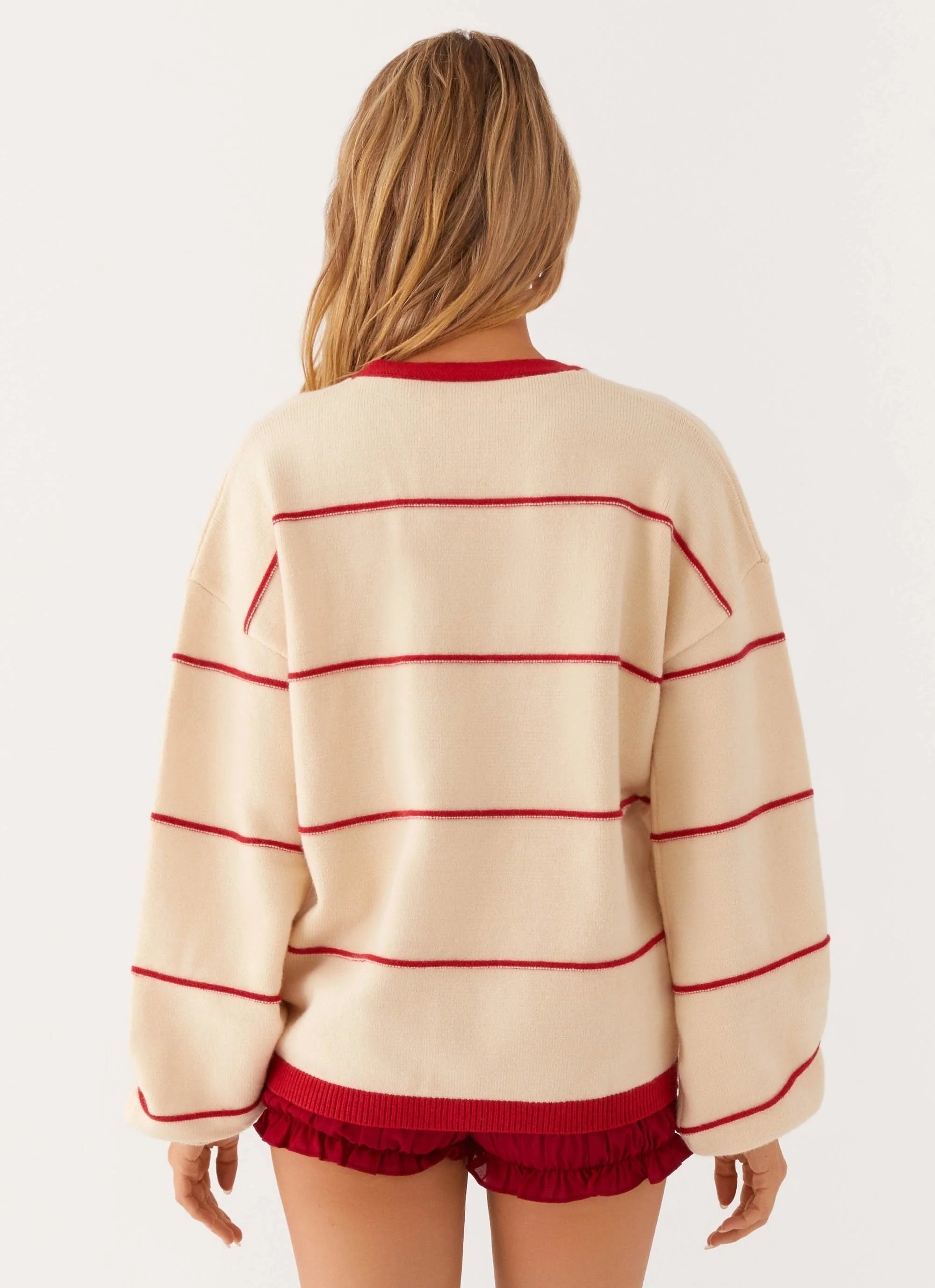 Estella Knit Cardigan - Ivory And Red Stripe