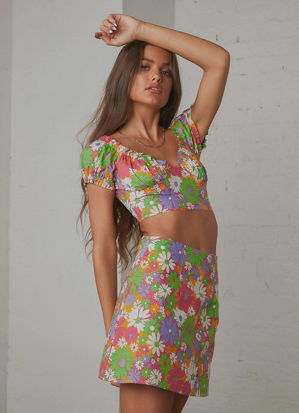 Brady Crop Top - 70s Floral