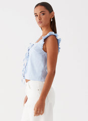 Kiani Tie Front Top - Blue