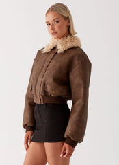 Aston Shearling Bomber Jacket - Brown