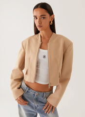 Halyn Cropped Bomber Jacket - Brown