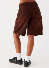 Heading South Denim Jorts - Brown