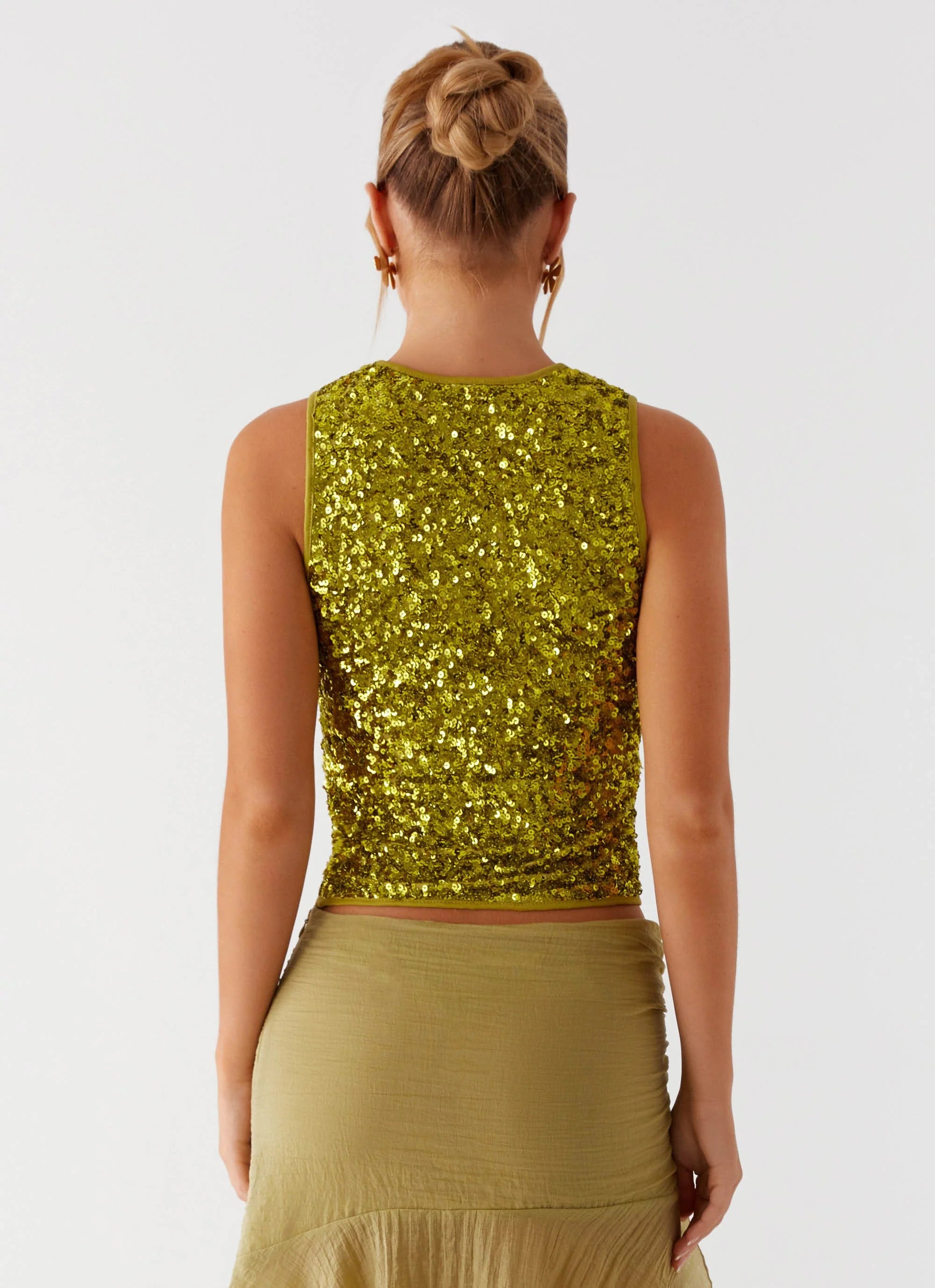 After Midnight Sequin Racer Top - Olive