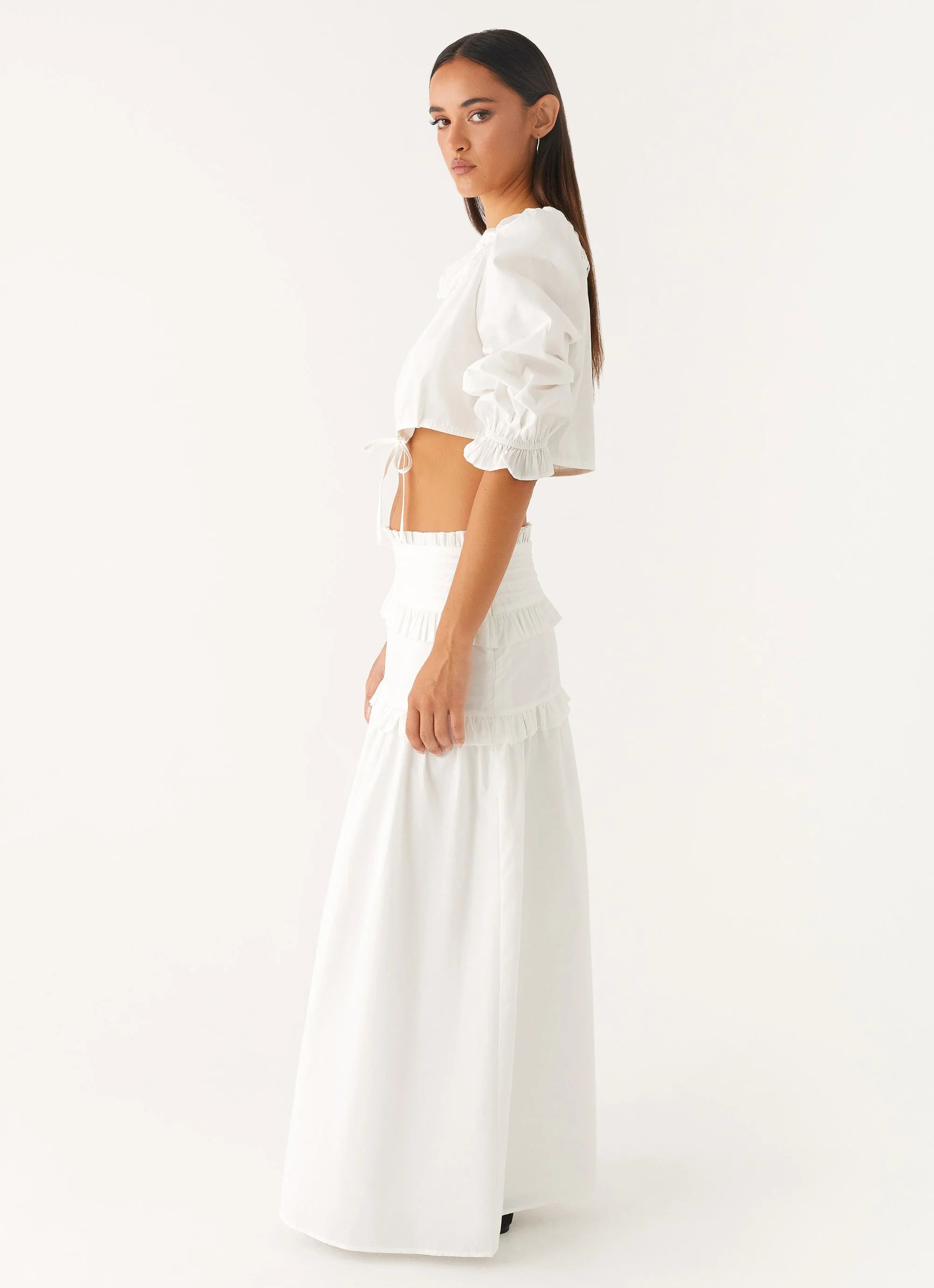 Effortless Tiered Maxi Skirt - White