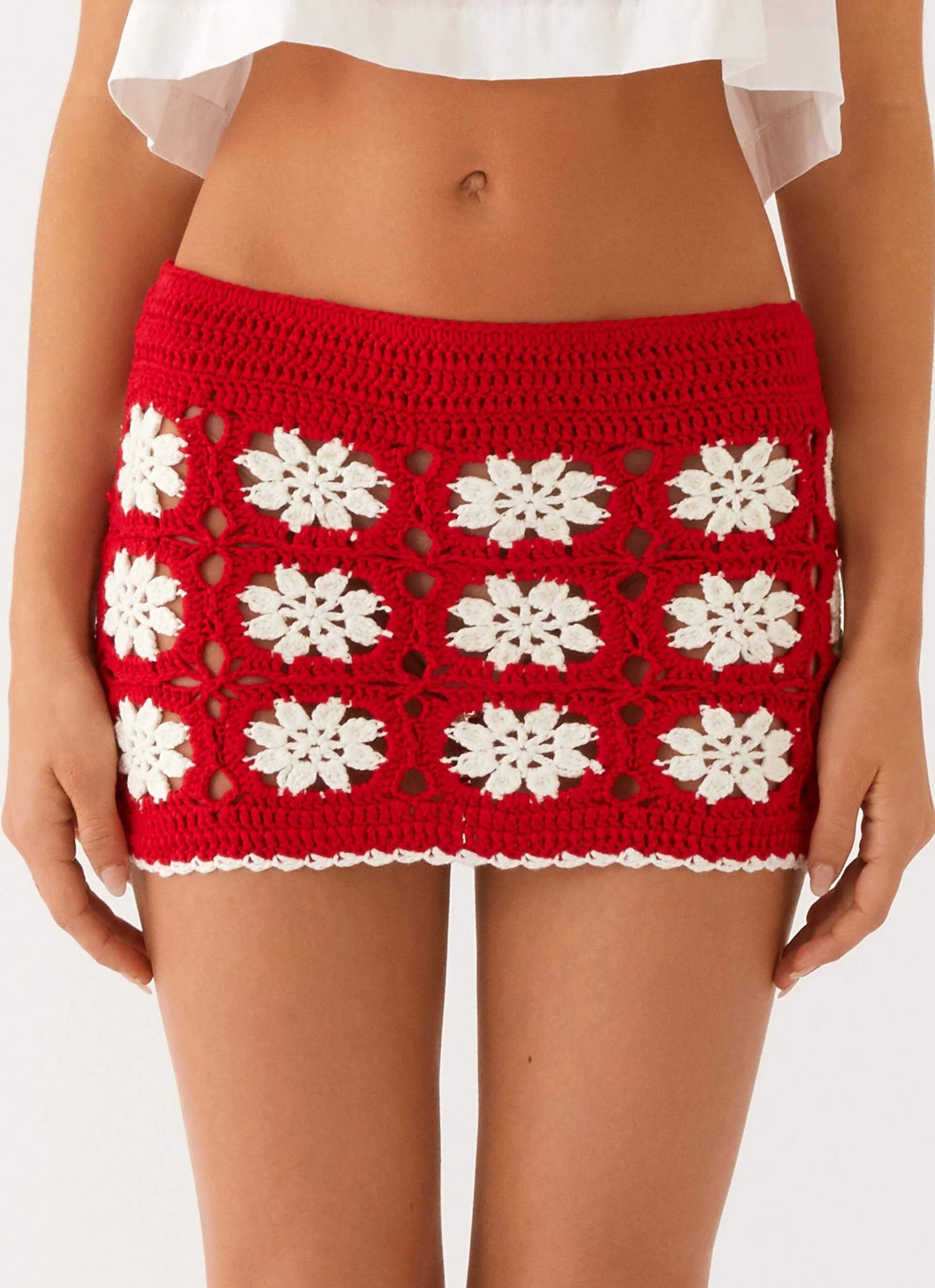 Jayda Crochet Mini Skirt - Red