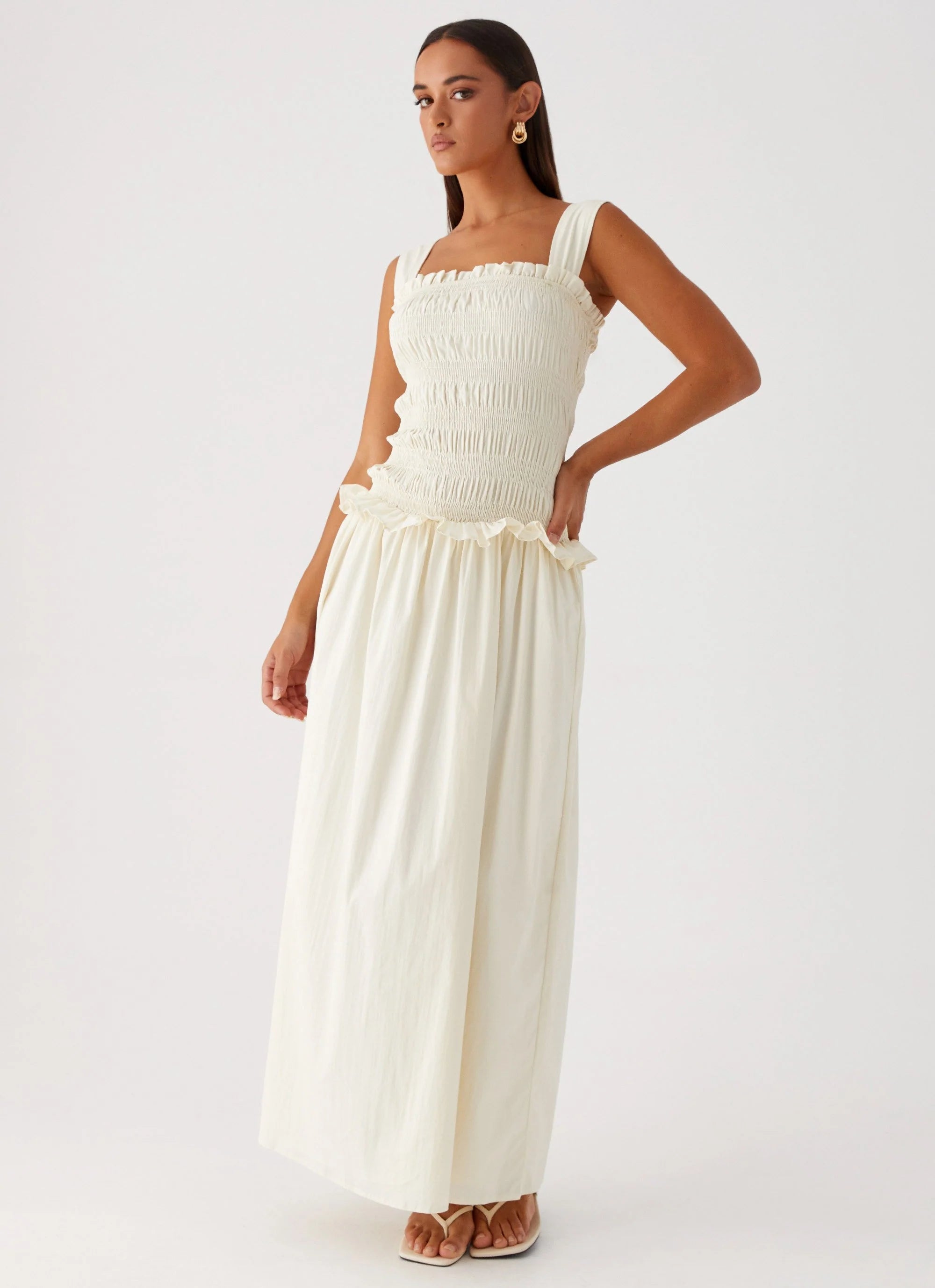 Deana Shirred Maxi Dress - White