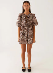 Western Wind Tie Mini Dress - Leopard