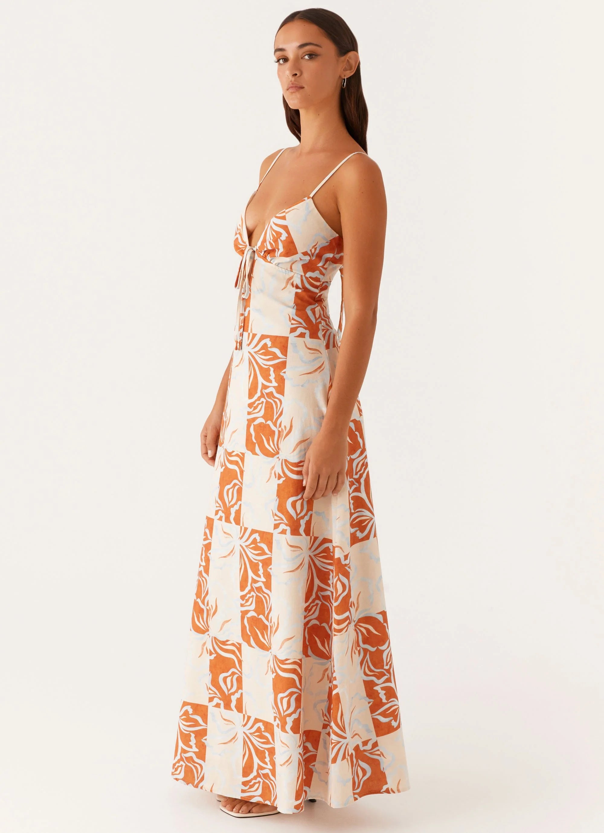 Flora Linen Maxi Dress - Orange Blue Floral