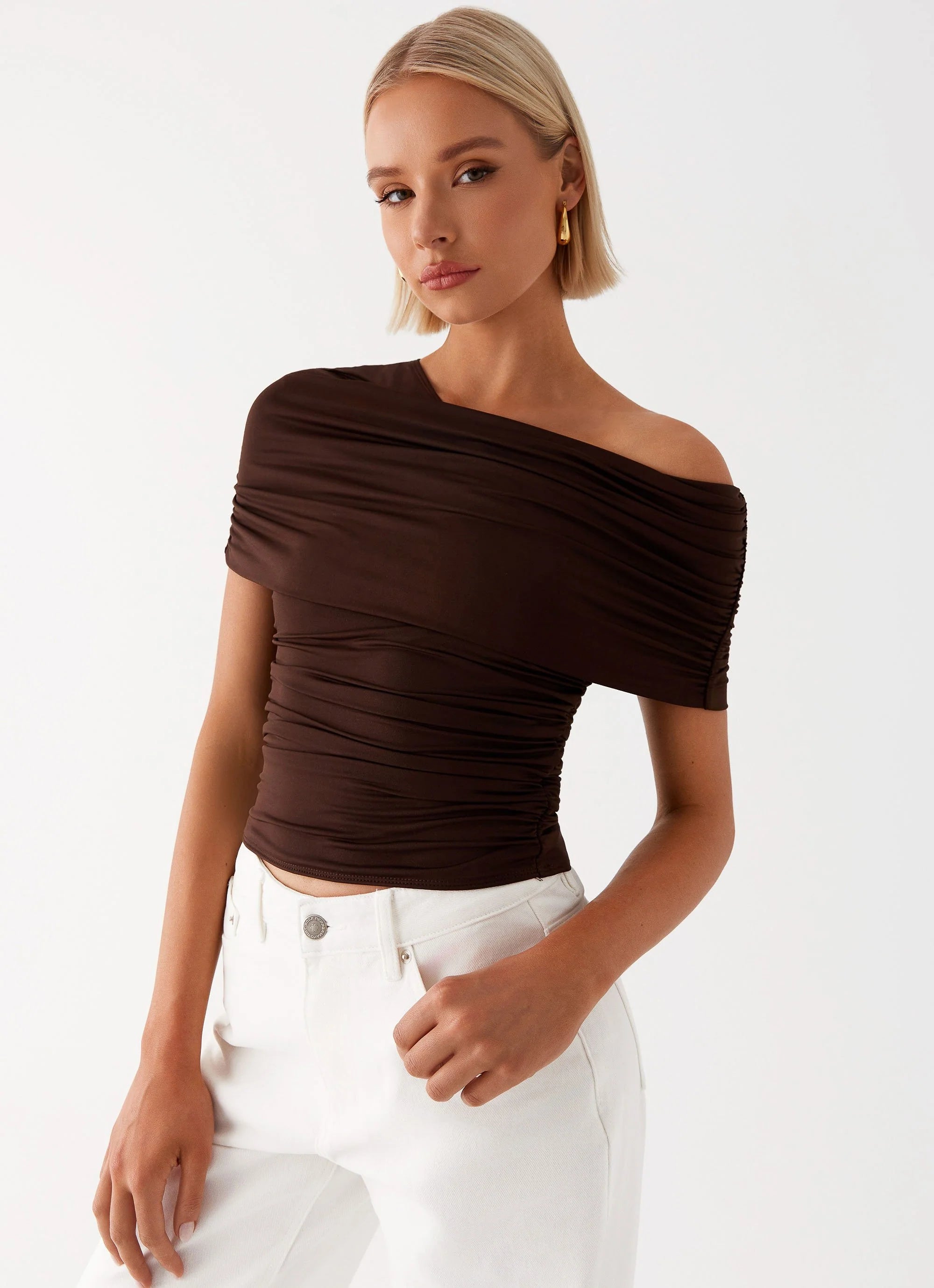 Gabbie Off Shoulder Top - Chocolate