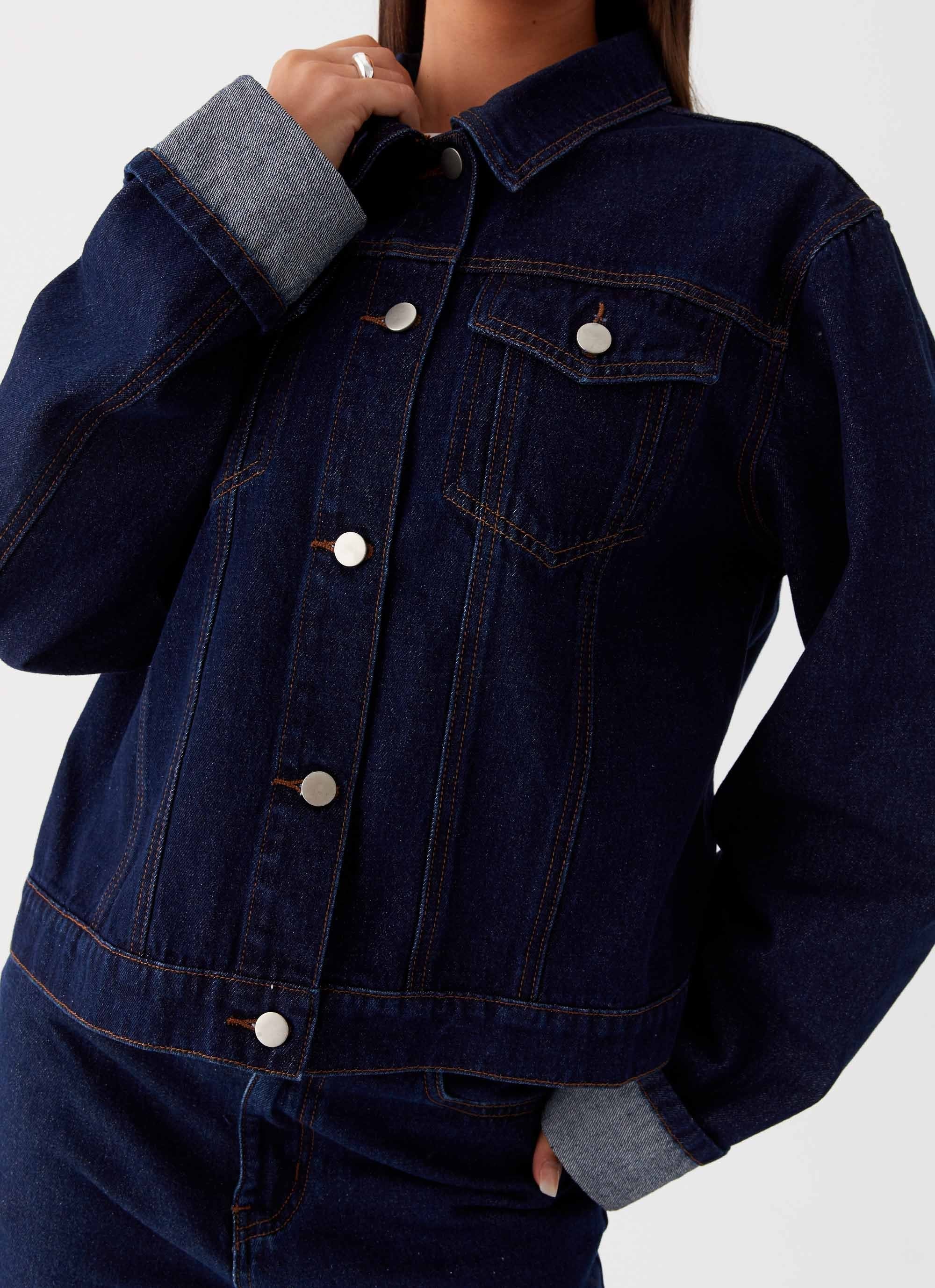 Back Again Oversized Denim Jacket - Blue