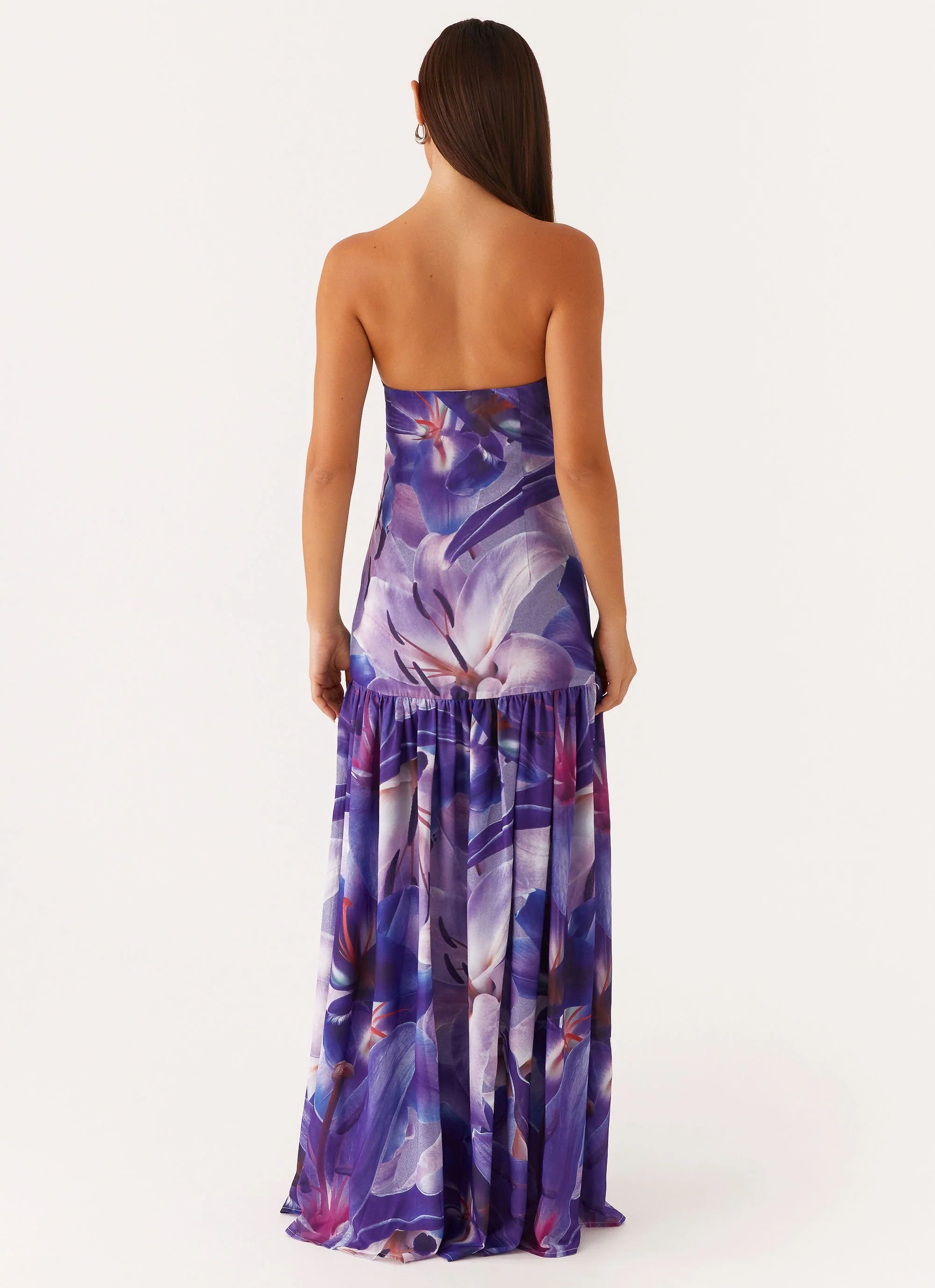 Eden Strapless Maxi Dress - Purple White Lilly