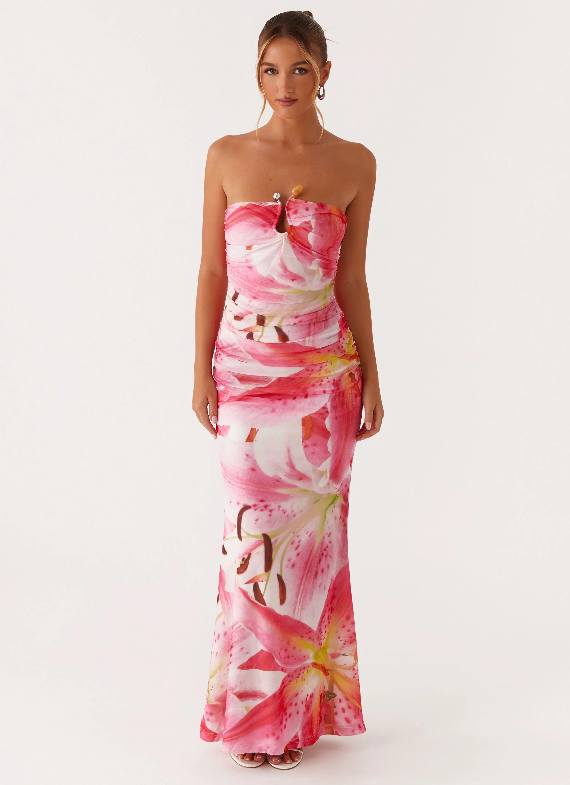 Rudy Maxi Dress - White Pink Lilly