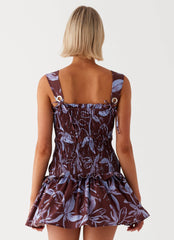 Tenielle Mini Dress - Brown Purple Floral