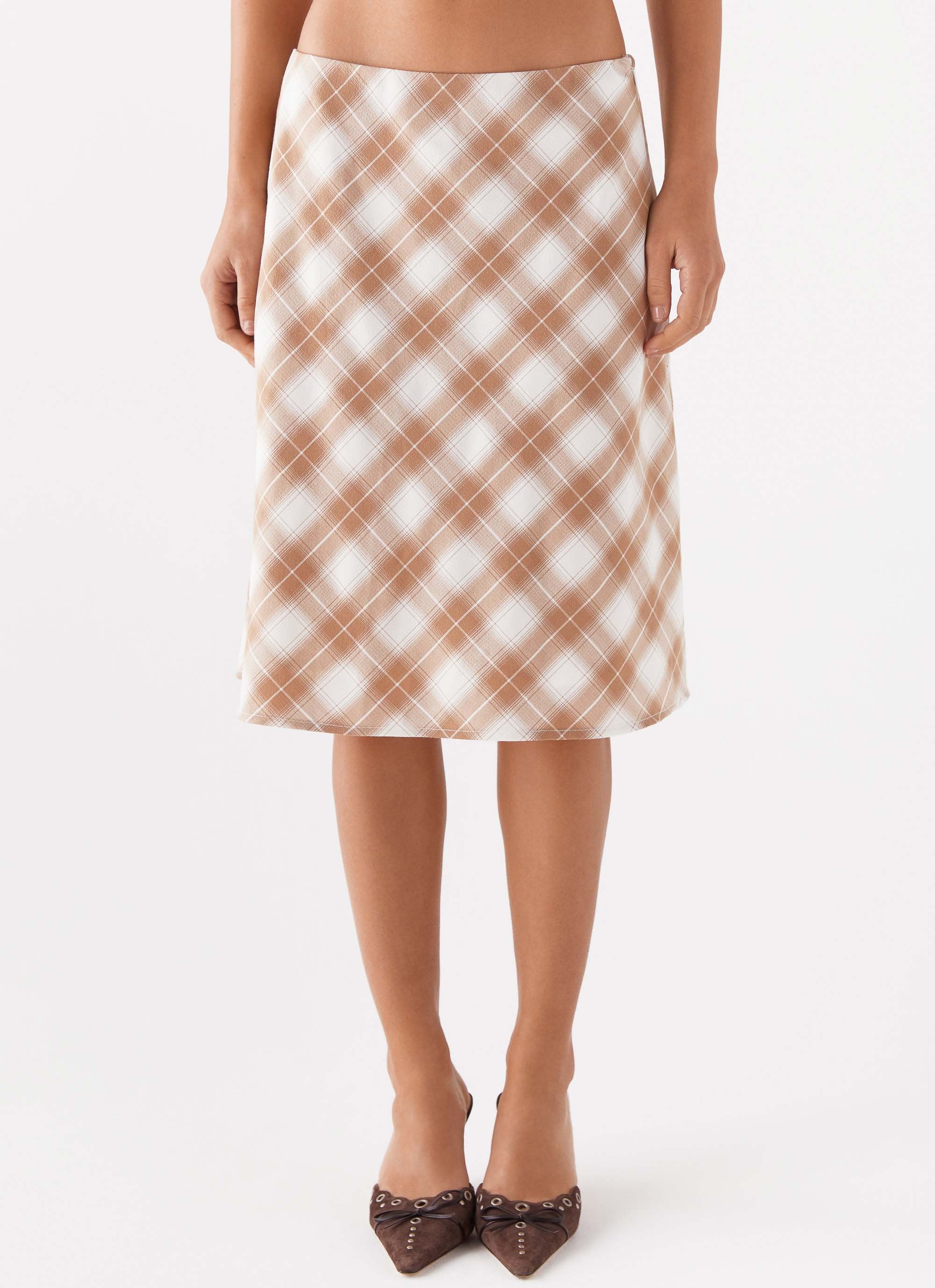 Andie Midi Skirt - Brown/White Plaid