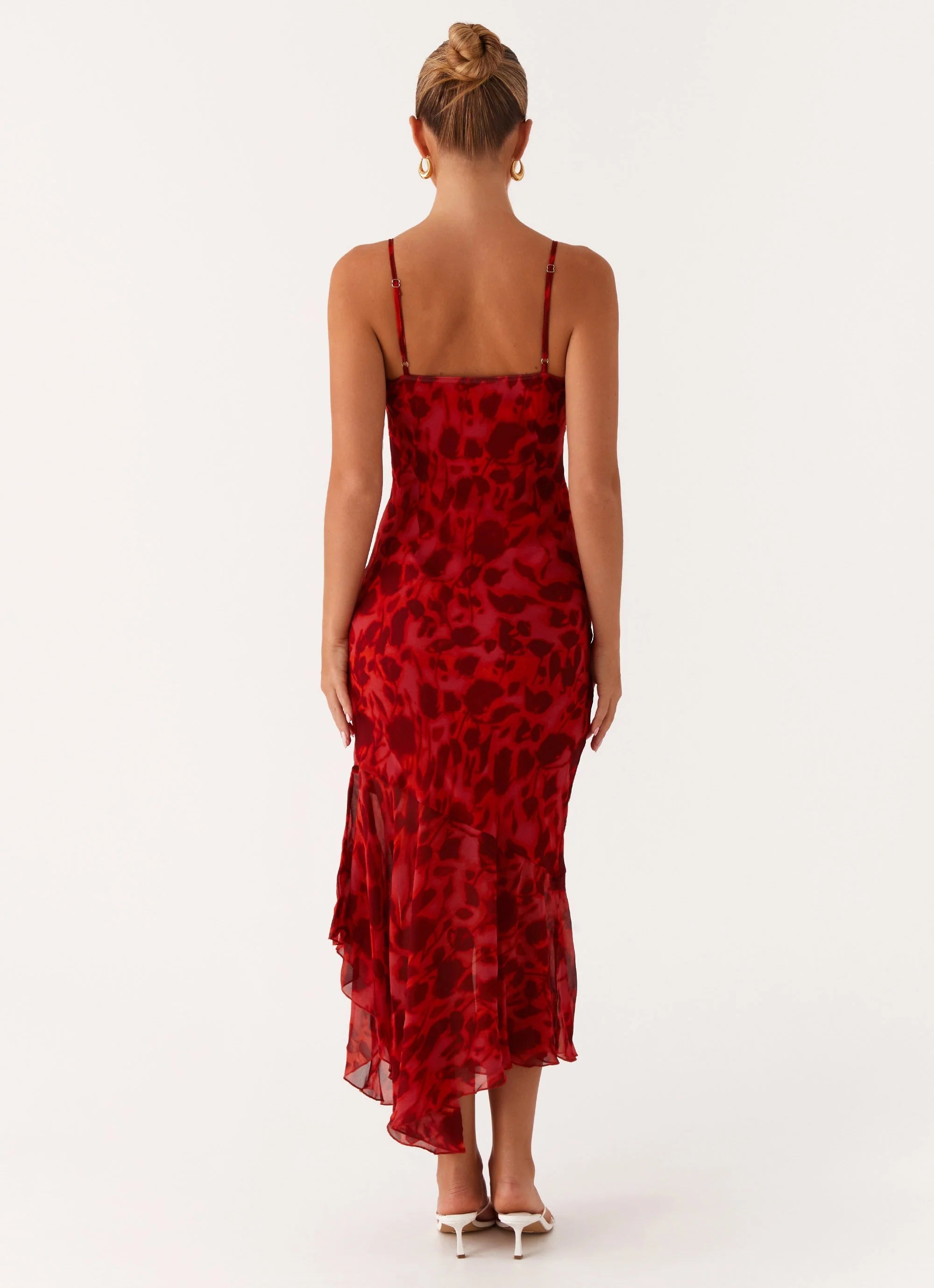 Sally Midi Dress - Deep Red Floral