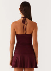 Katrina Halterneck Mini Dress - Deep Maroon