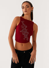 Brae Beaded Mesh Top - Deep Red