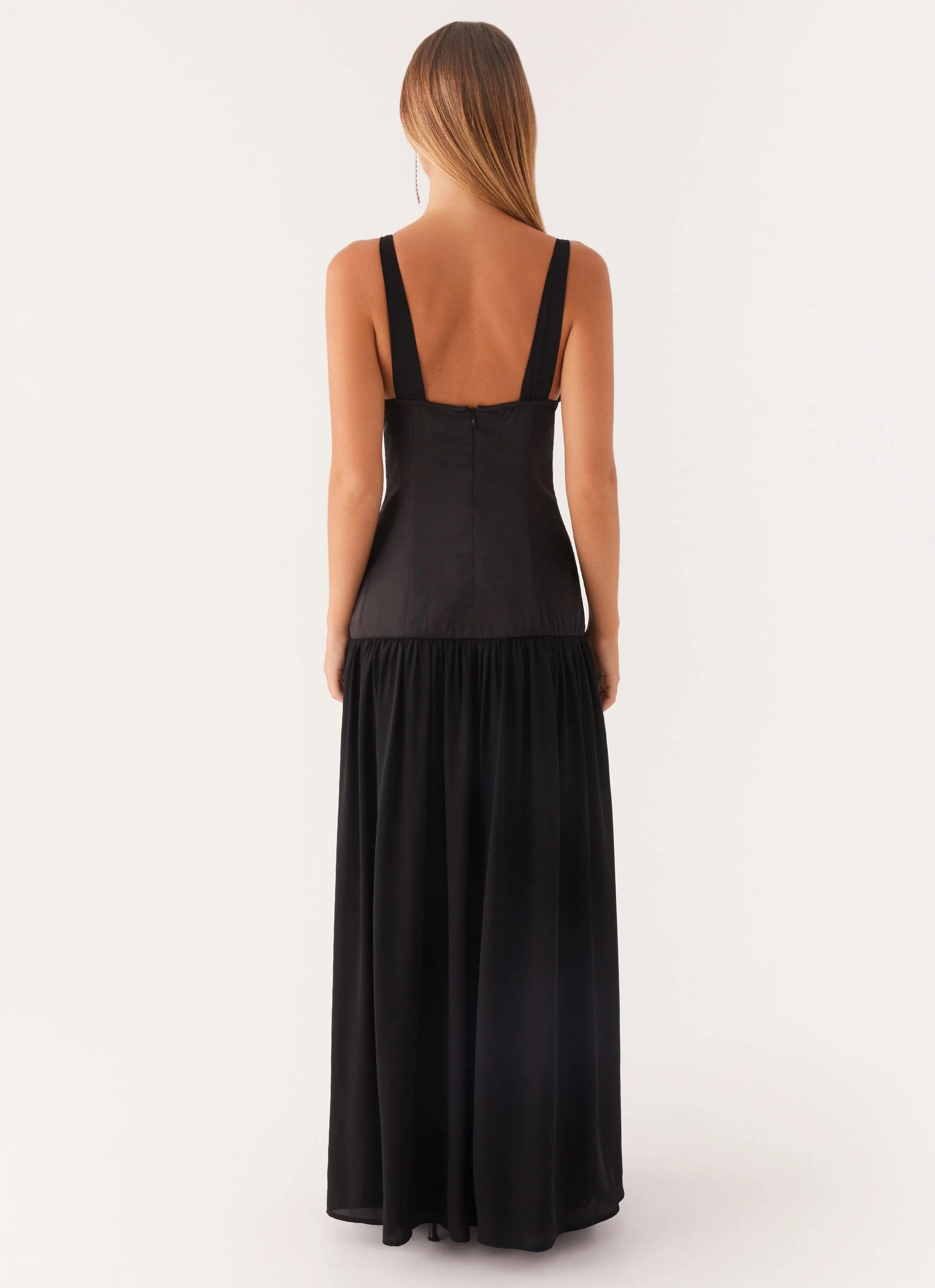 Dafina Satin Maxi Dress - Black