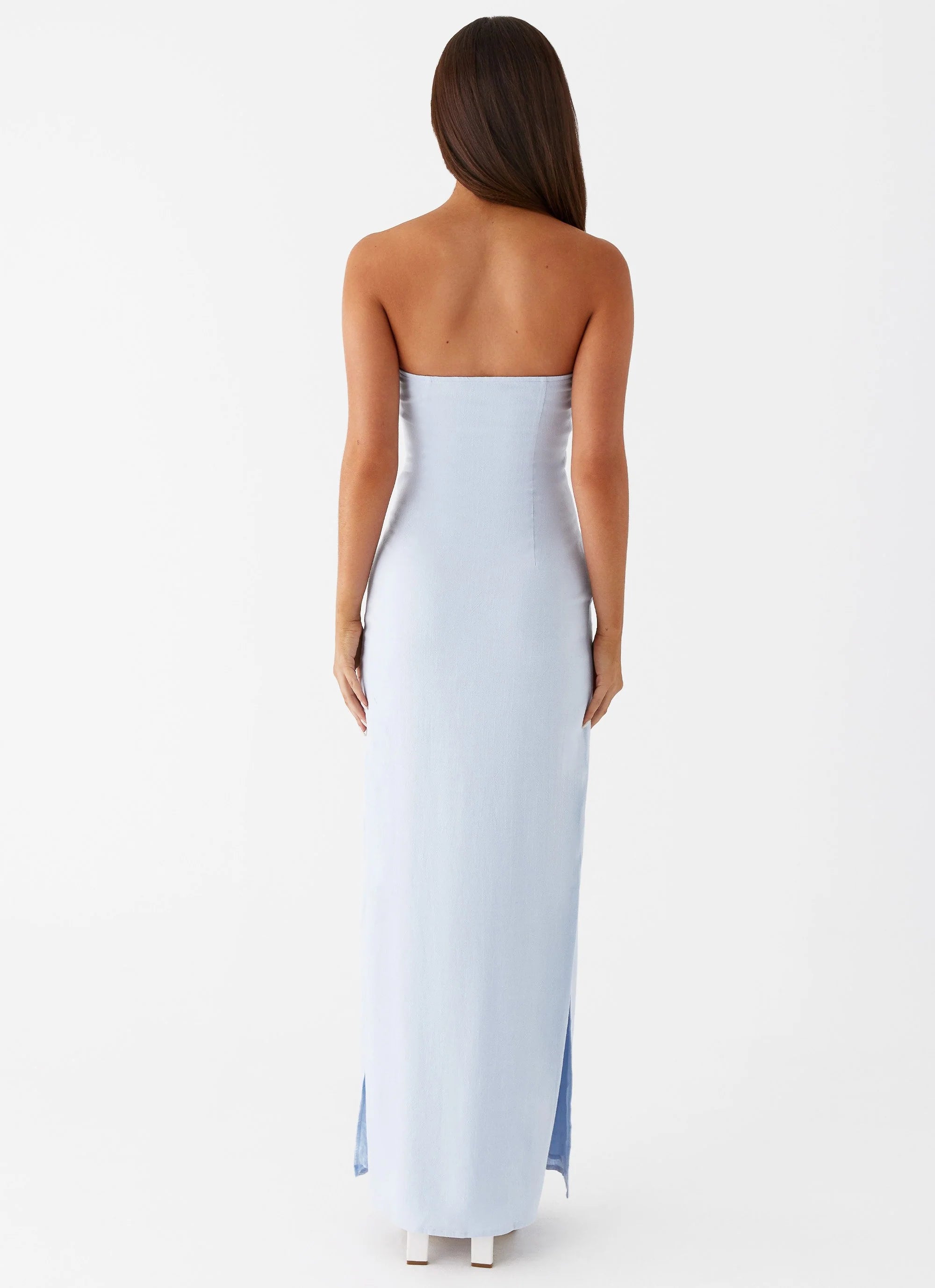 Esra Linen Strapless Maxi Dress - Blue