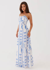 Tayla Linen Maxi Dress - Floral Wave