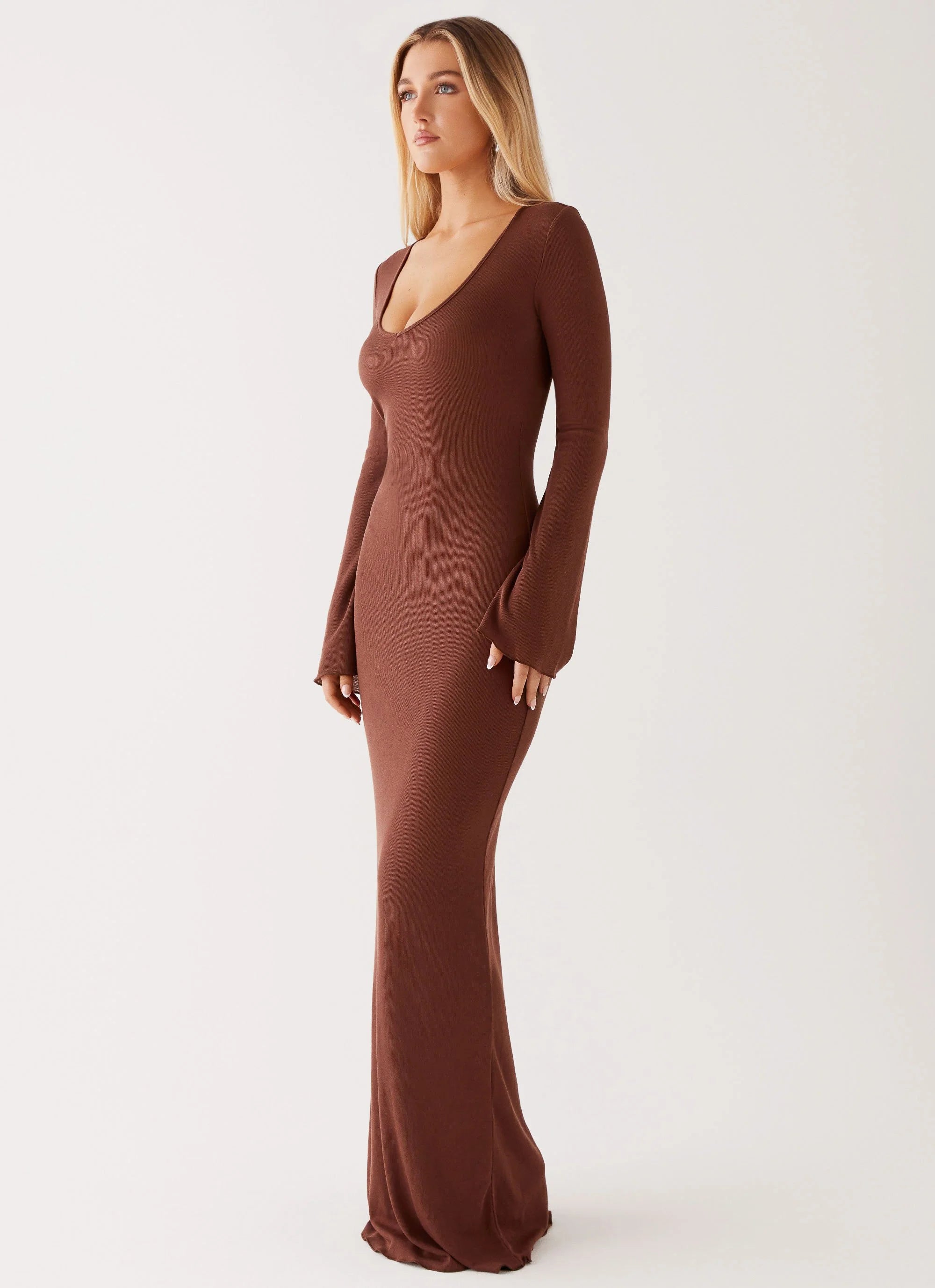 Cosy Days Long Sleeve Maxi Dress - Brown