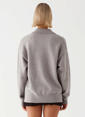 Jaden Knit Polo Top - Grey Marl