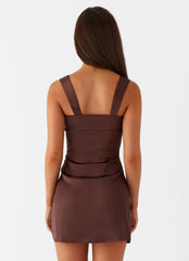 Odette Satin Mini Dress - Brown