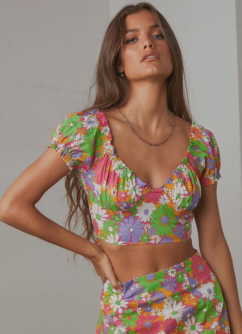 Brady Crop Top - 70s Floral