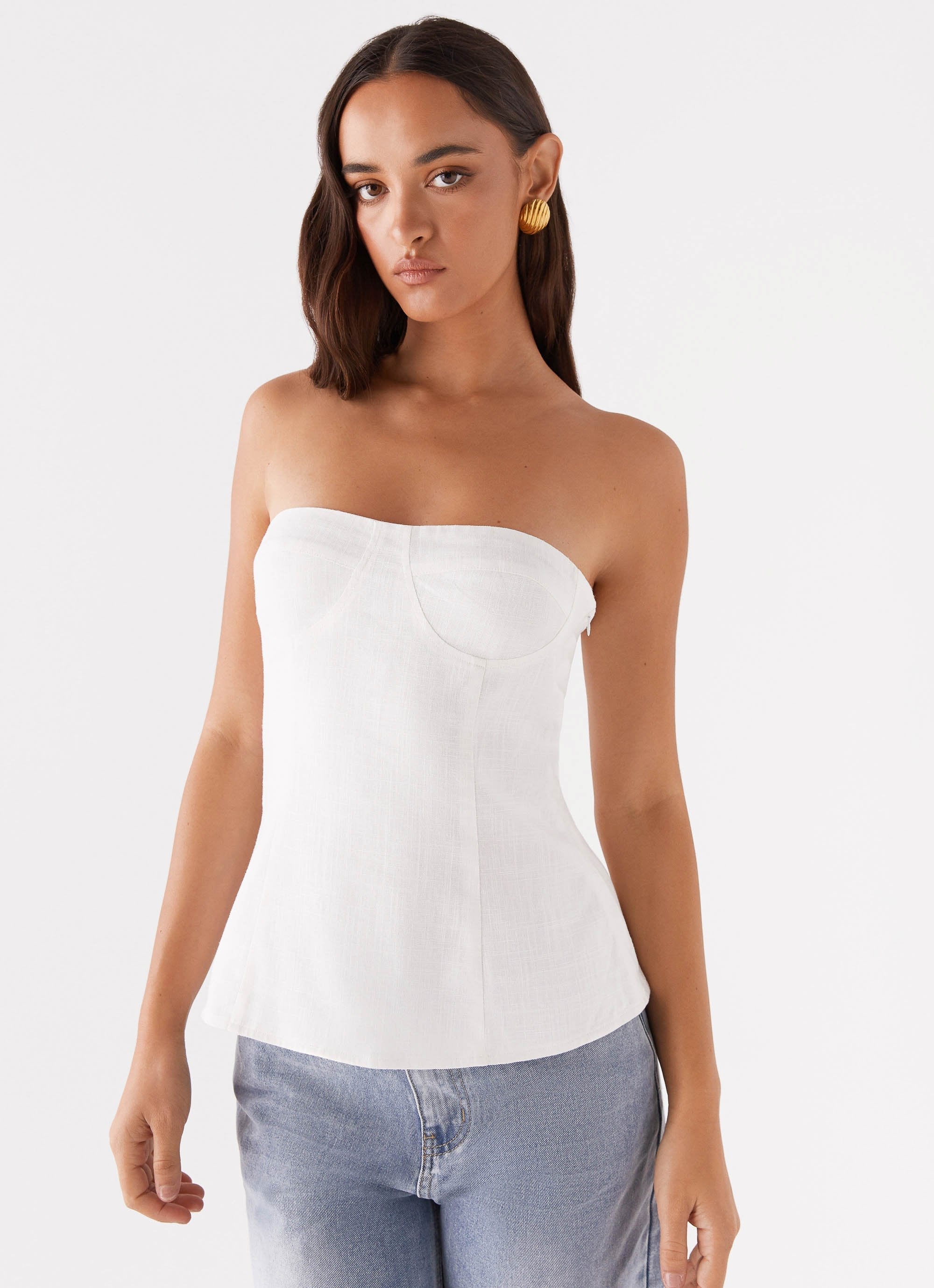 Rennie Linen Bustier Top - White