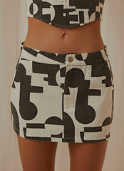 New York Times Mini Skirt - Black and White Geo