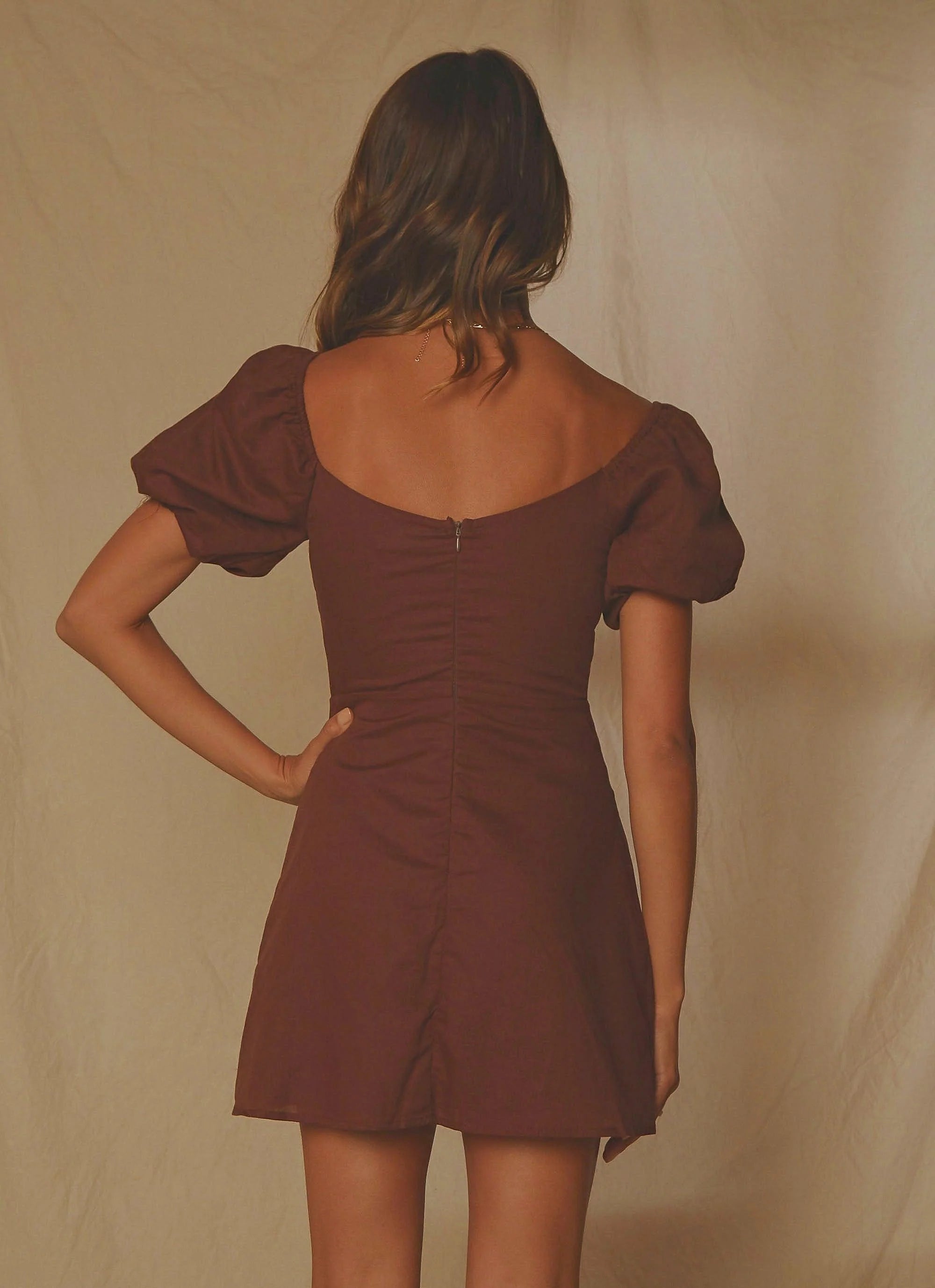 San Sebastian Linen Mini Dress - Chocolate