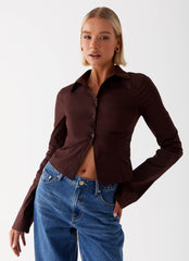 Leah Fitted Button Up Shirt - Chocolate