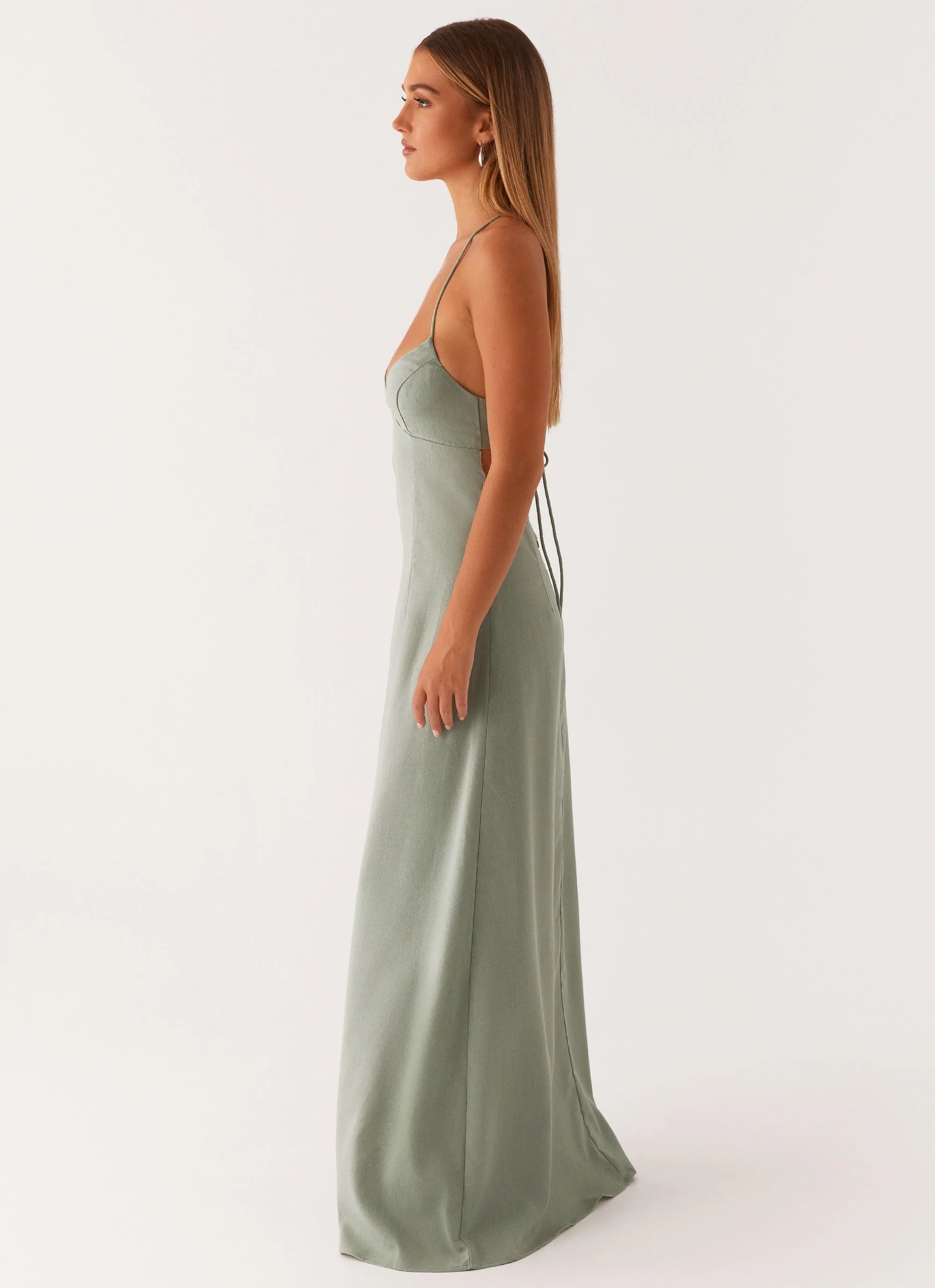 Middle Ground Linen Maxi Dress - Sage