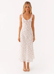 Second Guessing Midi Dress - Red White Floral