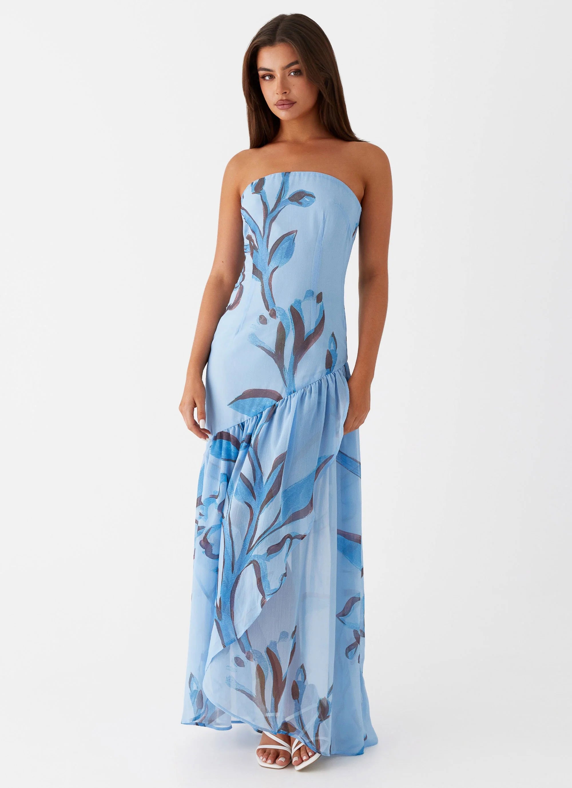 Solaris Strapless Maxi Dress - Blue Floral