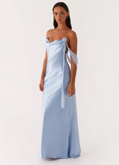 Too Sweet Satin Maxi Dress - Blue