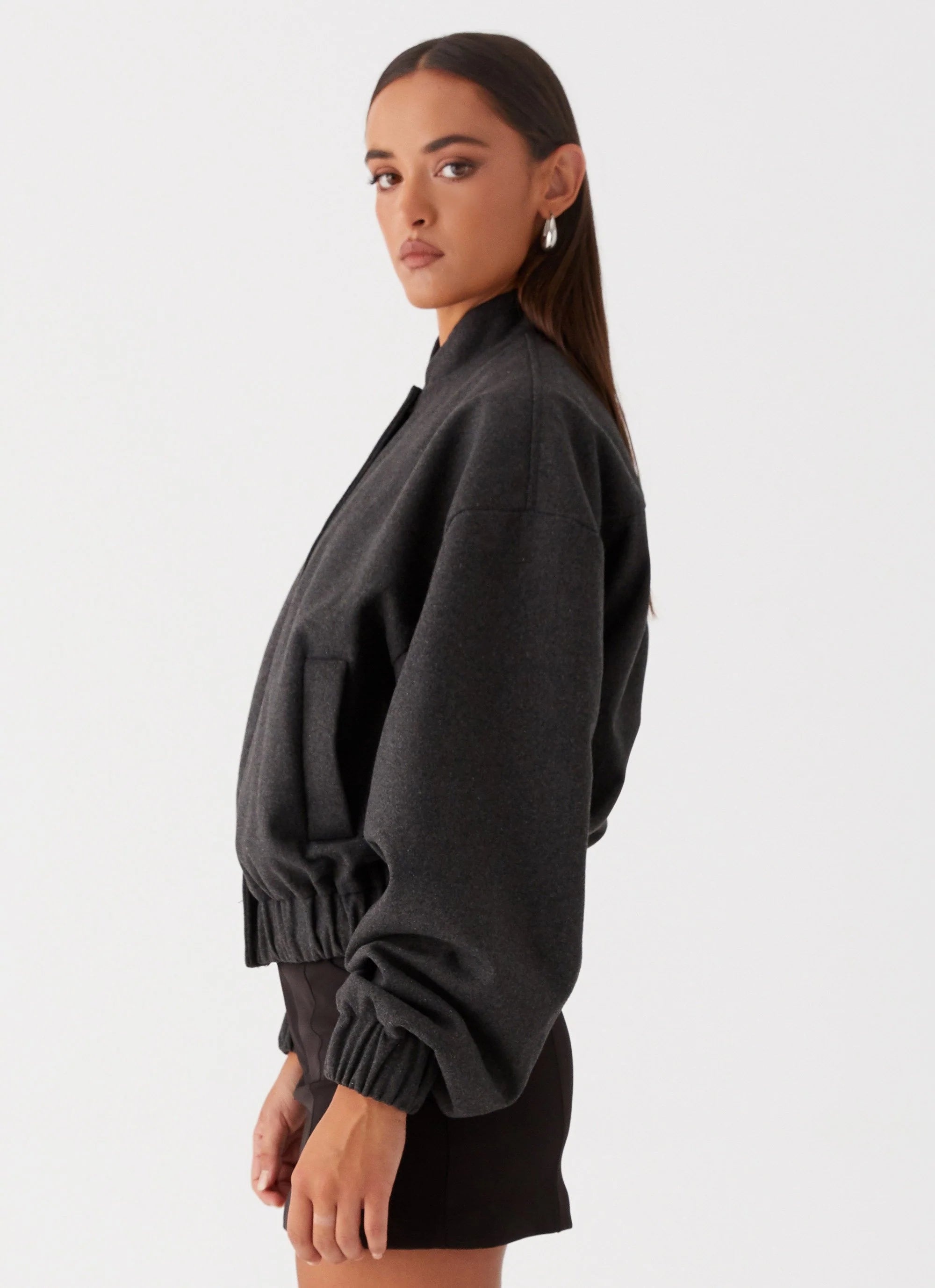 Lorelei Oversized Bomber Jacket - Charcoal