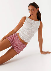 Girls Like Us Ruched Mini Shorts - Gingham