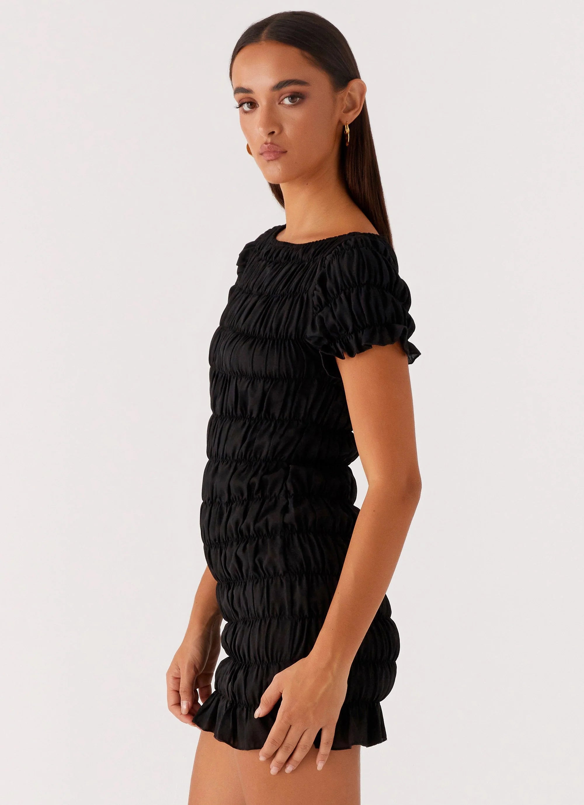 Rita Ruched Mini Dress - Black