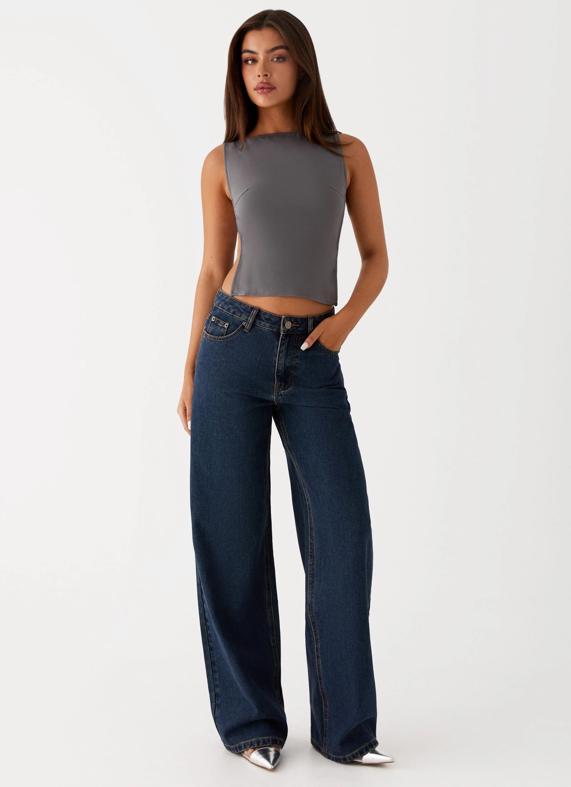 Keanna Low Rise Denim Jeans - Washed Denim