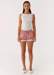 Weston Lace Trim Shorts - Red Gingham